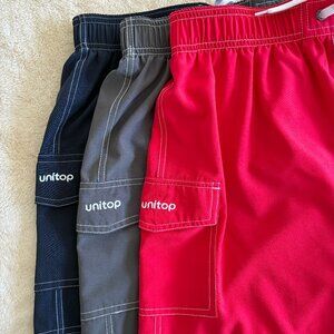 Unitop Swim Shorts (set of 3) Blue Gray Red Size Small Elastic Waist Drawstring